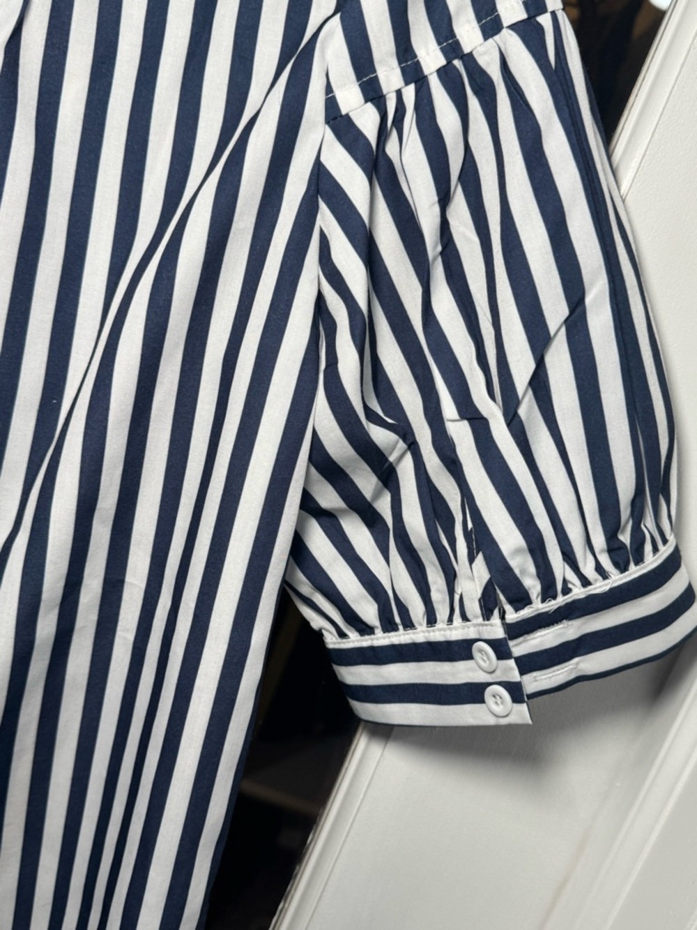 Anthropologie Darcey Navy and White Striped V‑Neck Popover Blouse - Picture 5 of 7